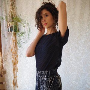 Navy Sheer Swiss Dot Top